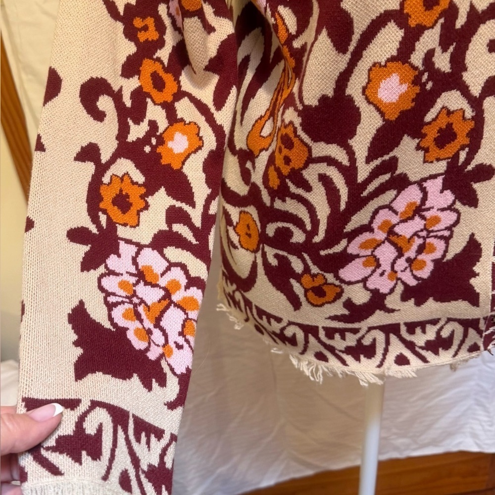 NWOT Gorgeous & Unique Floral Patterned Xl Button-Up Sweater - Picture 7 of 9
